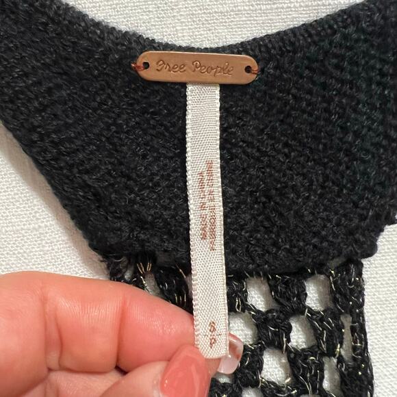 Free People Women's Black Granny Square Crochet Racerback Tank Top Size Small - Picture 10 of 12